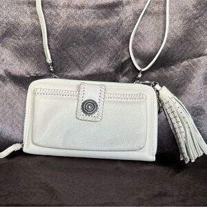 Brighton Tunisia Cream Leather Wallet Wristlet Crossbody with Tassel